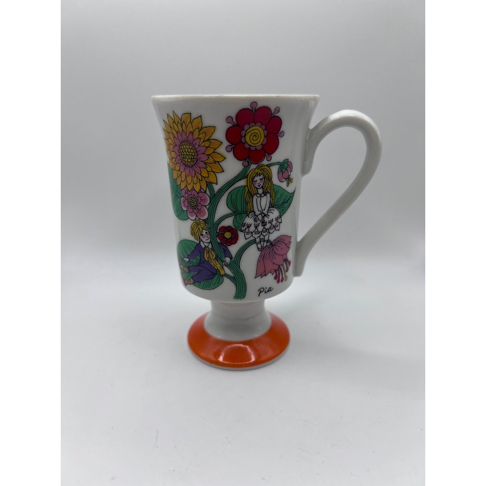 Vintage Royal Crown Arnart Pedestal‎ Mug Love Flowers By Pia Groovy Colorful